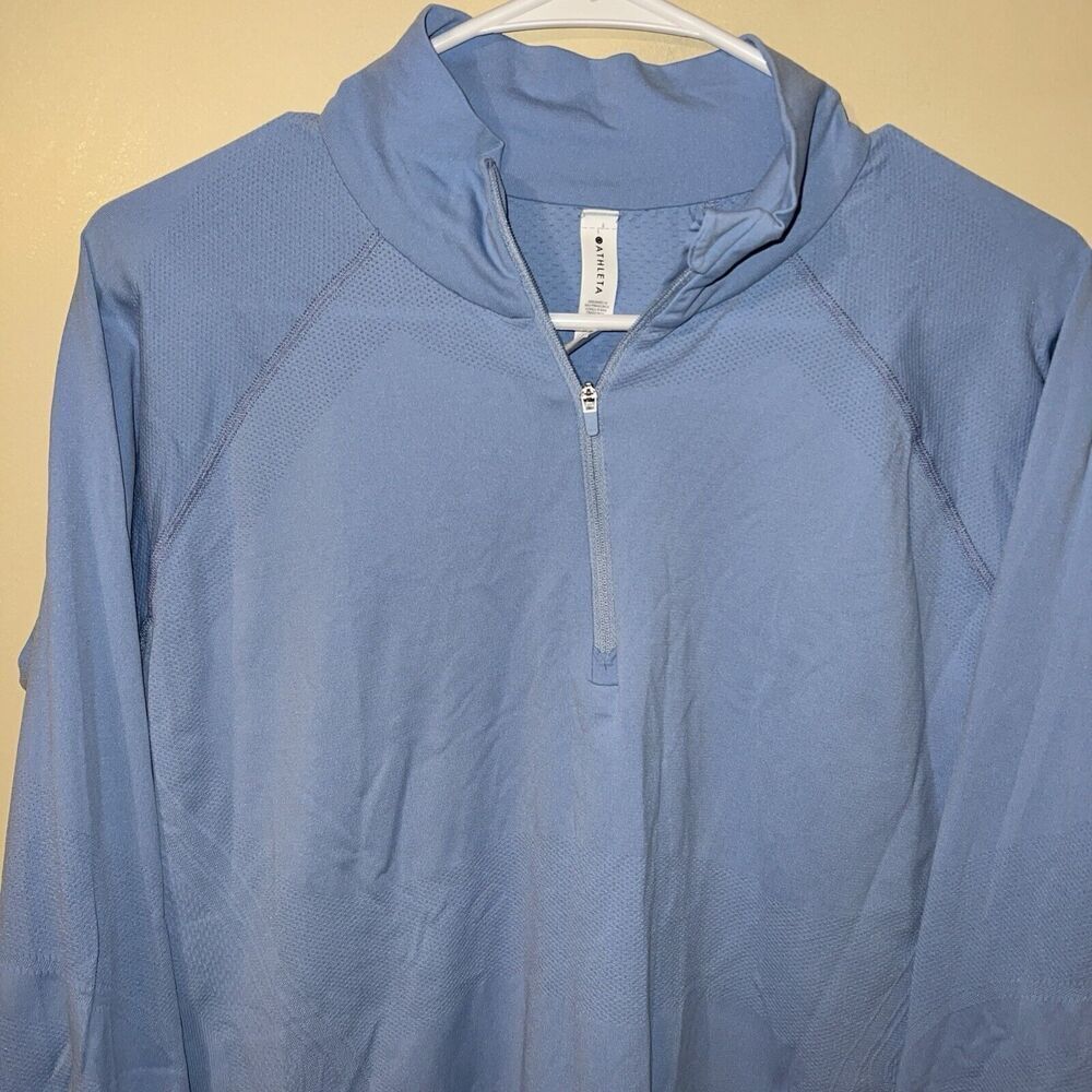 Athleta Momentum Activewear Shirt Blue Seamless Long Sleeves Zip Up Women's XL - Picture 3 of 7
